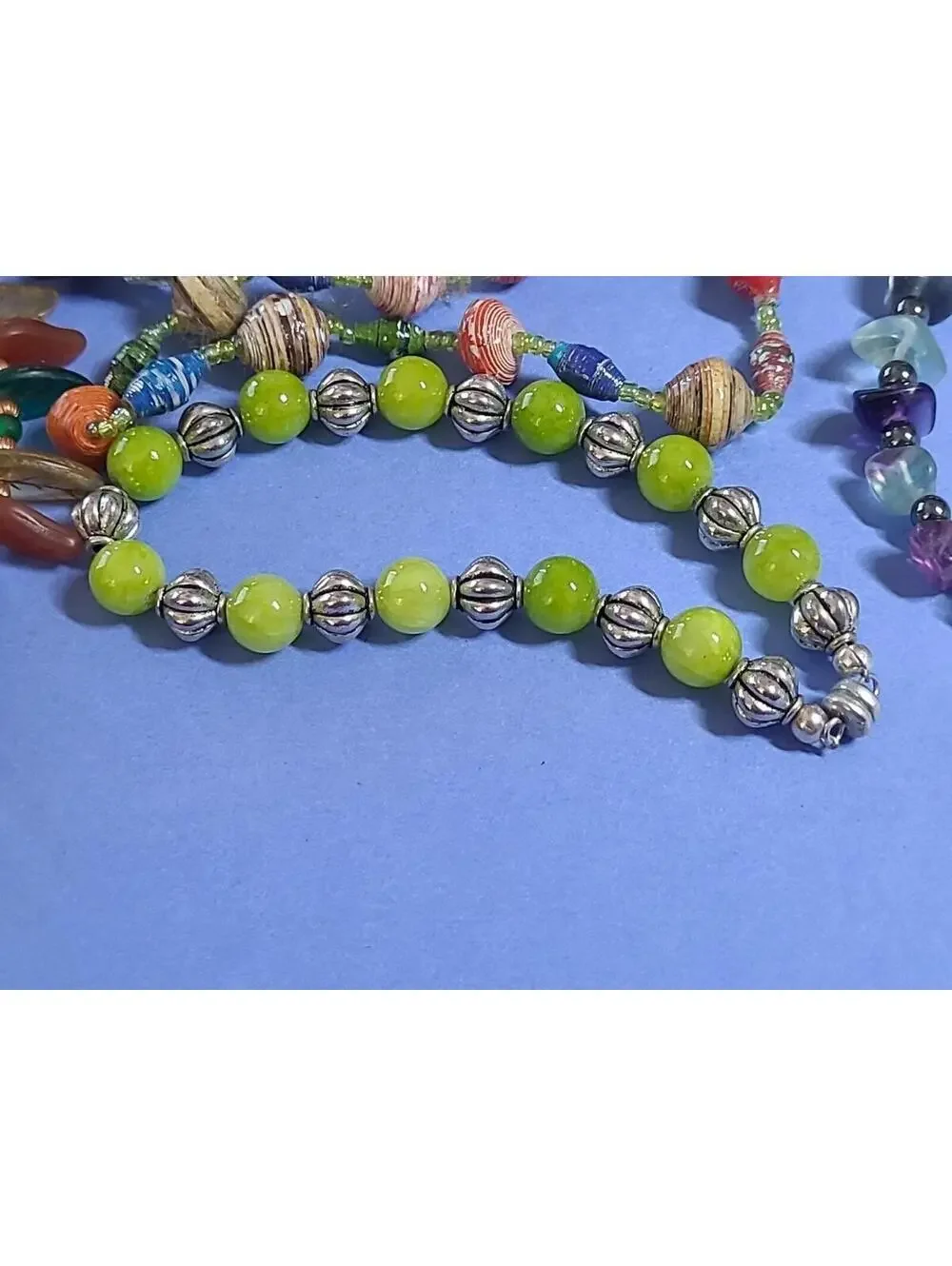 Lot Of 9 Beaded Stretch Braclets. Mixed Stones & Materials